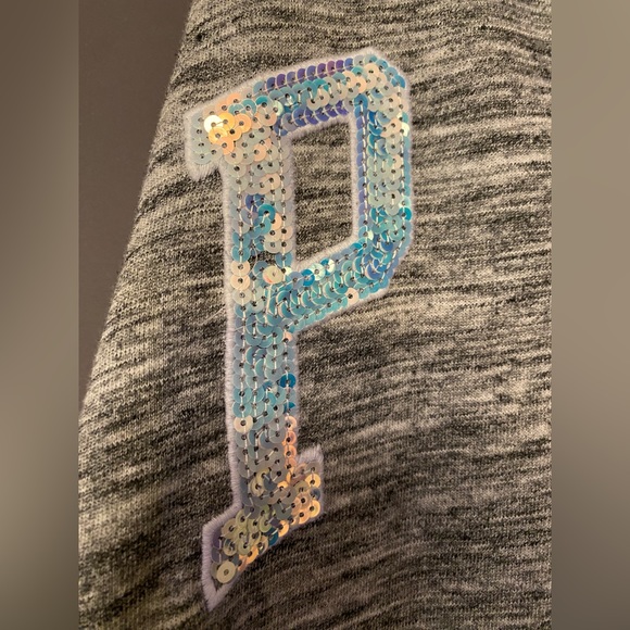 ❌SOLD❌VS PINK FAUX FUR FULL ZIP HOODIE SWEATSHIRT MARL GRAY MERMAID HOLO BLING L - Picture 7 of 9